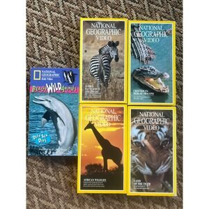 National Geographic Video VHS Lot 5 Tapes African Wildlife Zebra Tiger Crocodile